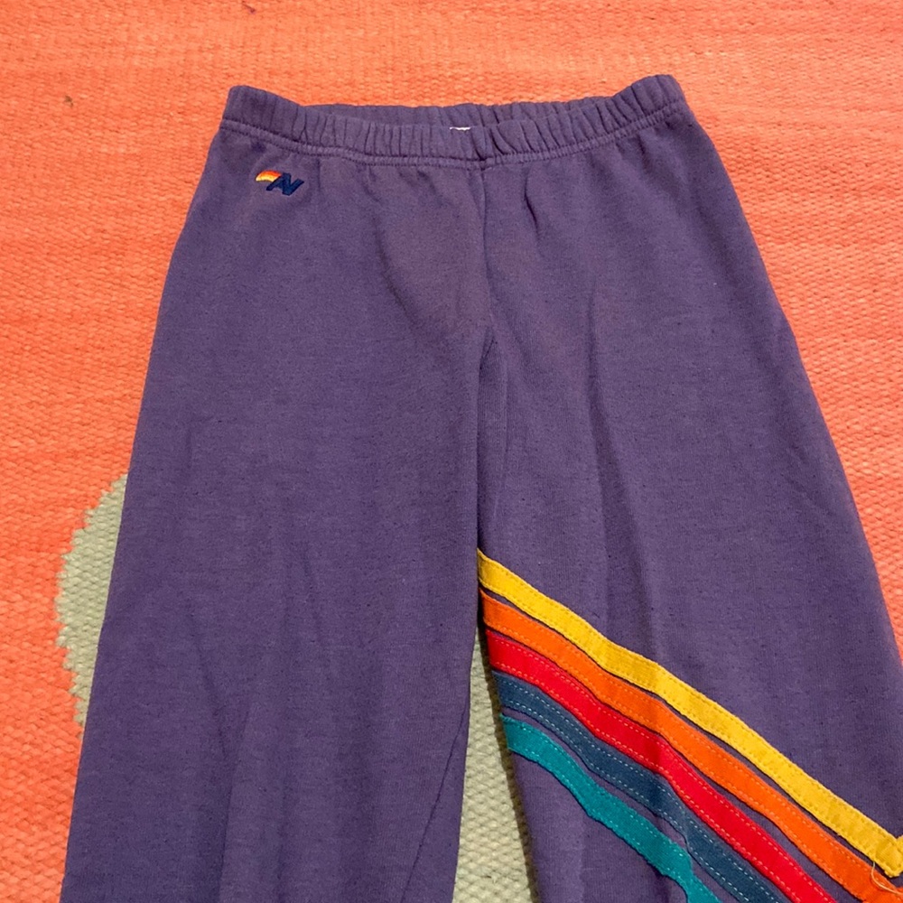 Aviator Nation Purple Sweatpants with Rainbow Stripes